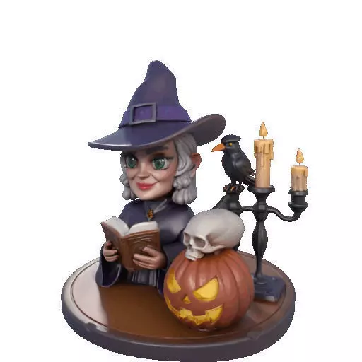 2365Halloween Witch with Spell book Skull Raven 3D print model_34