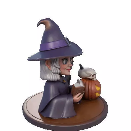 2365Halloween Witch with Spell book Skull Raven 3D print model_12