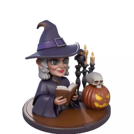 2365Halloween Witch with Spell book Skull Raven 3D print model_9
