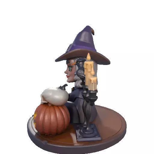 2365Halloween Witch with Spell book Skull Raven 3D print model_29
