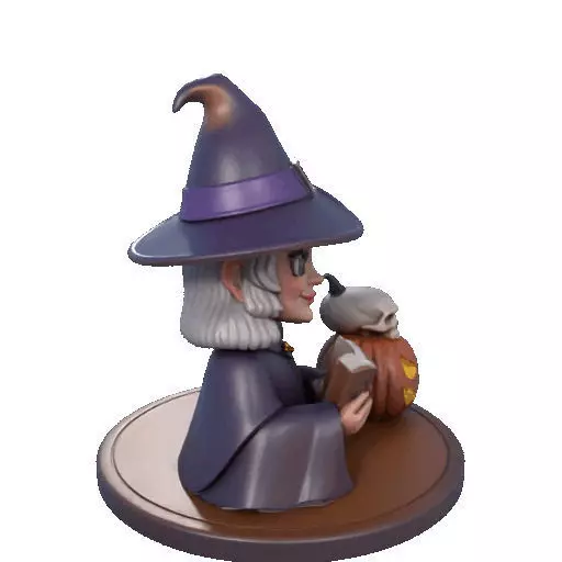2365Halloween Witch with Spell book Skull Raven 3D print model_13