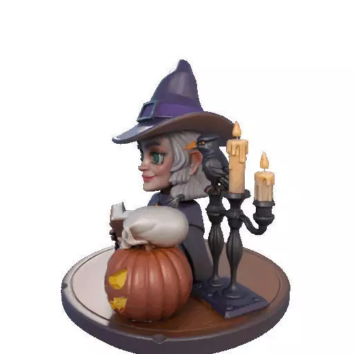 2365Halloween Witch with Spell book Skull Raven 3D print model_31