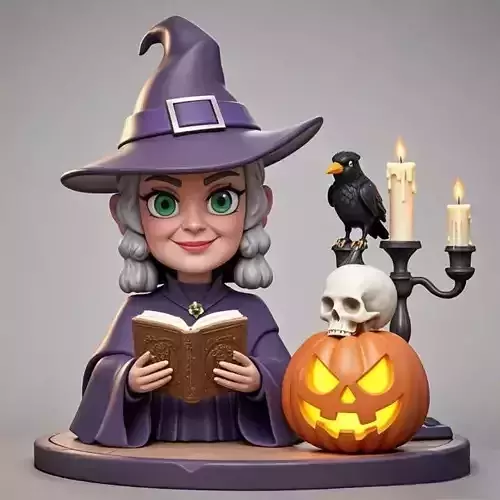 2365Halloween Witch with Spell book  Skull  Raven