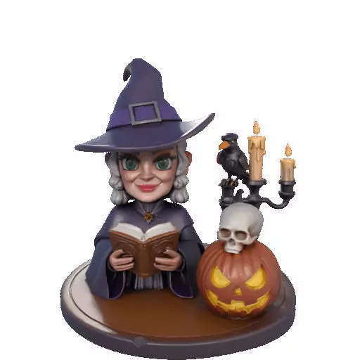 2365Halloween Witch with Spell book Skull Raven 3D print model_6