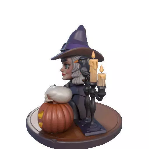 2365Halloween Witch with Spell book Skull Raven 3D print model_30