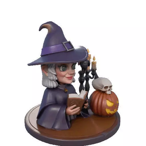 2365Halloween Witch with Spell book Skull Raven 3D print model_10