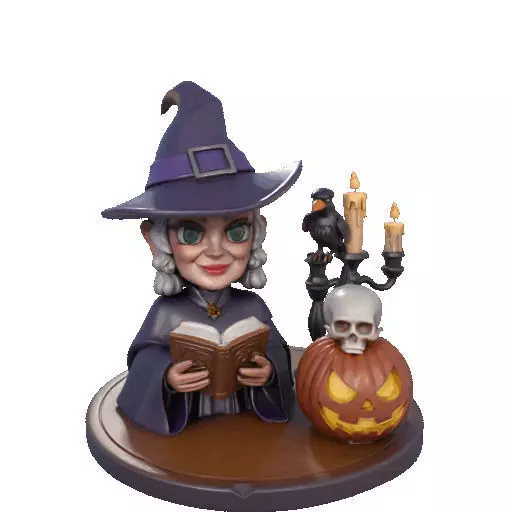 2365Halloween Witch with Spell book Skull Raven 3D print model_7