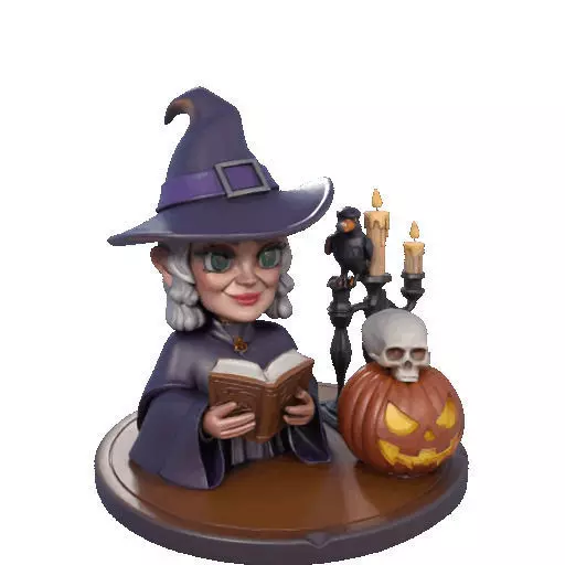2365Halloween Witch with Spell book Skull Raven 3D print model_8