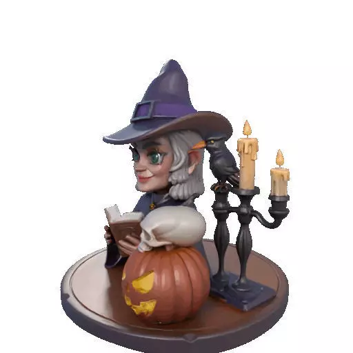 2365Halloween Witch with Spell book Skull Raven 3D print model_32