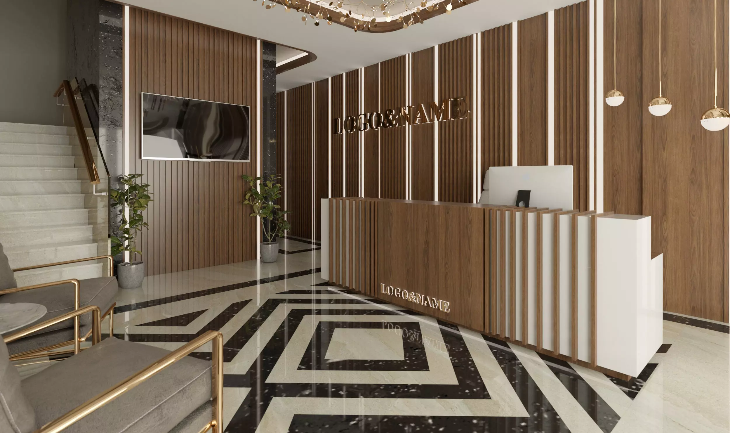 office building reception 3D model_0