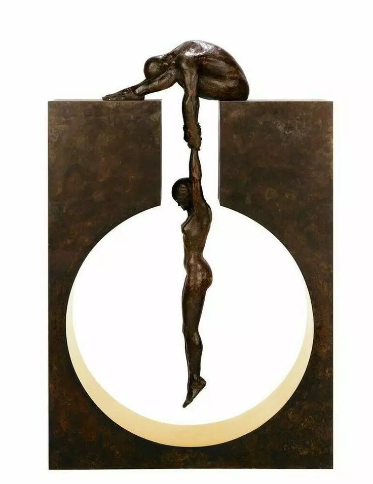 Bronze Sculpture Abstract Human Figures Balance 3D Low-poly 3D model_0