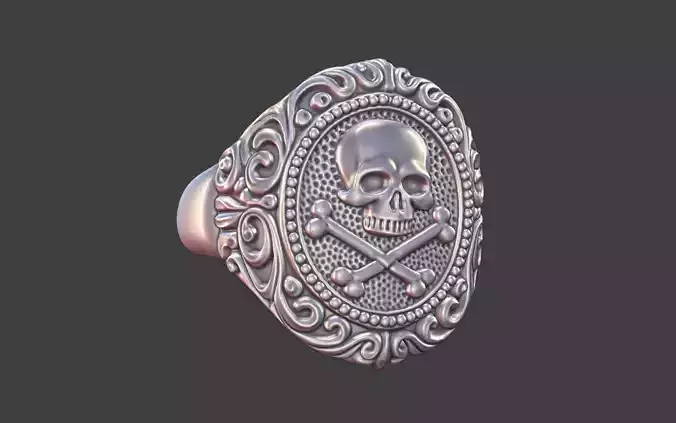 ornamental scrollwork skull signet ring 
