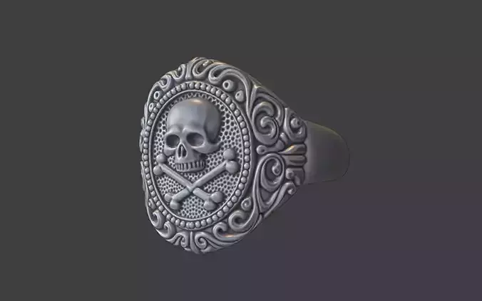 ornamental scrollwork skull signet ring 