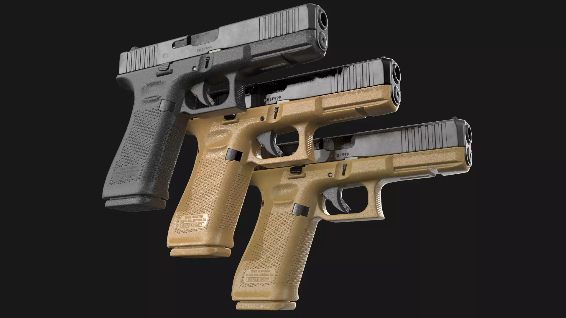 Glock 17 plus 26 - 27 Gen 5 Bundle Game Ready 3D Model Collection_20