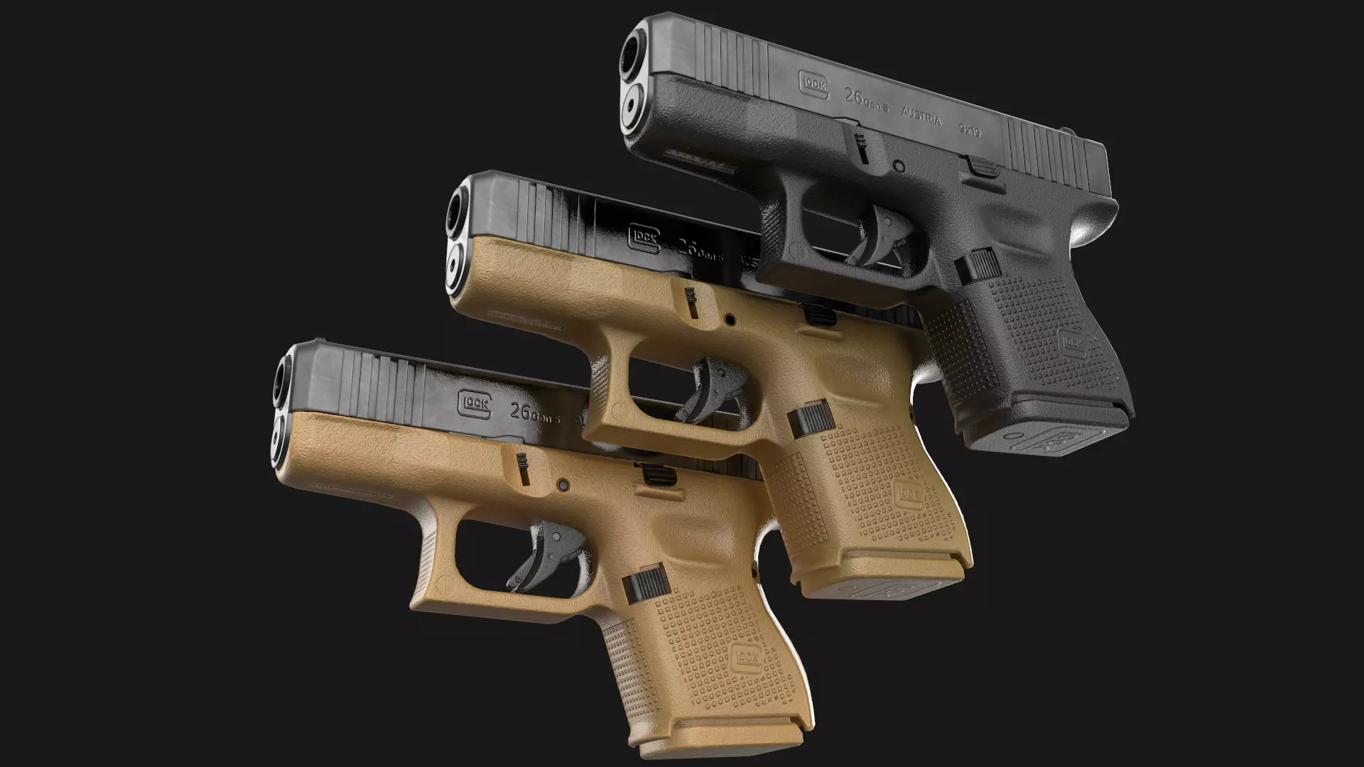 Glock 17 plus 26 - 27 Gen 5 Bundle Game Ready 3D Model Collection_21