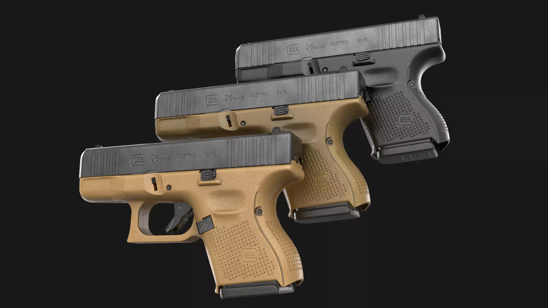 Glock 17 plus 26 - 27 Gen 5 Bundle Game Ready 3D Model Collection_22