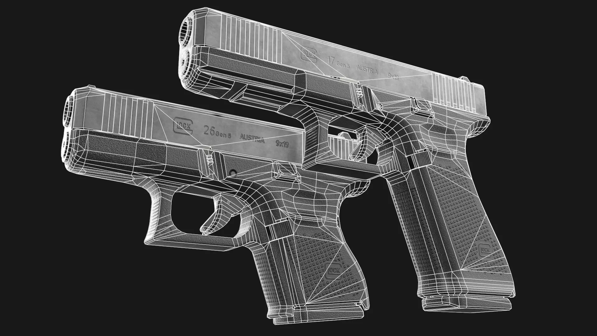Glock 17 plus 26 - 27 Gen 5 Bundle Game Ready 3D Model Collection_31