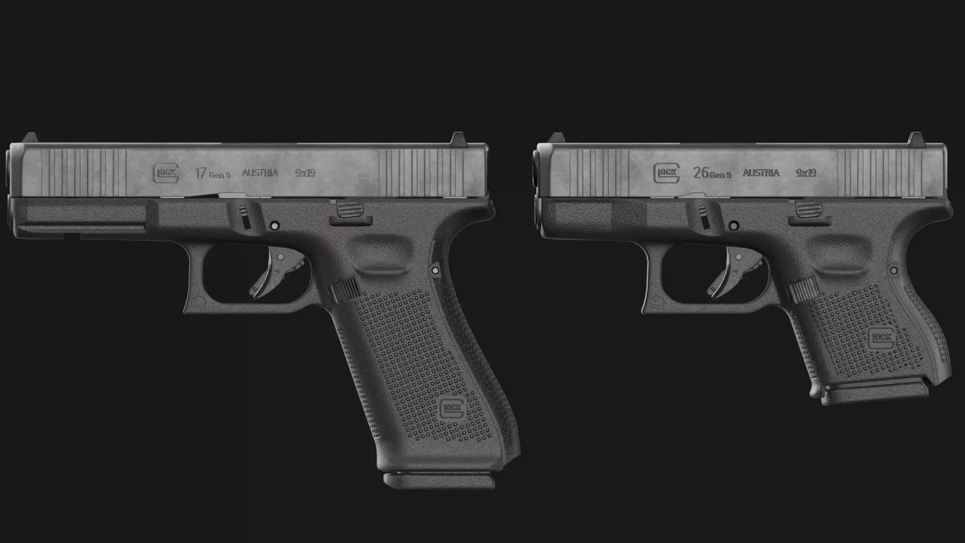 Glock 17 plus 26 - 27 Gen 5 Bundle Game Ready 3D Model Collection_5