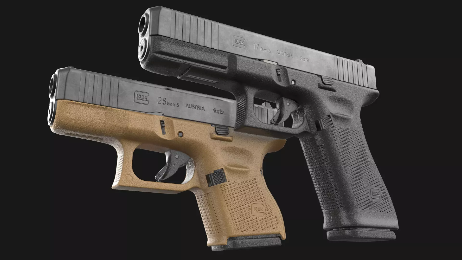 Glock 17 plus 26 - 27 Gen 5 Bundle Game Ready 3D Model Collection_0