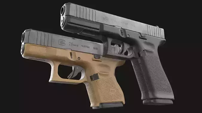 Glock 17 plus 26 - 27 Gen 5 Bundle Game Ready 3D Model Collection