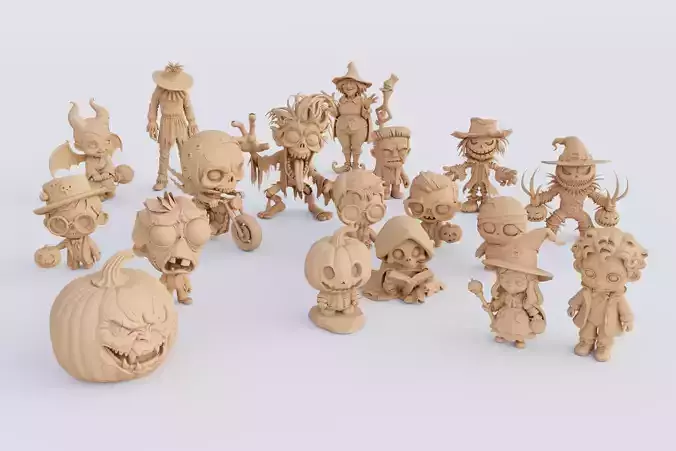 3D Printable Halloween Figurine Set STL Format 3D print model