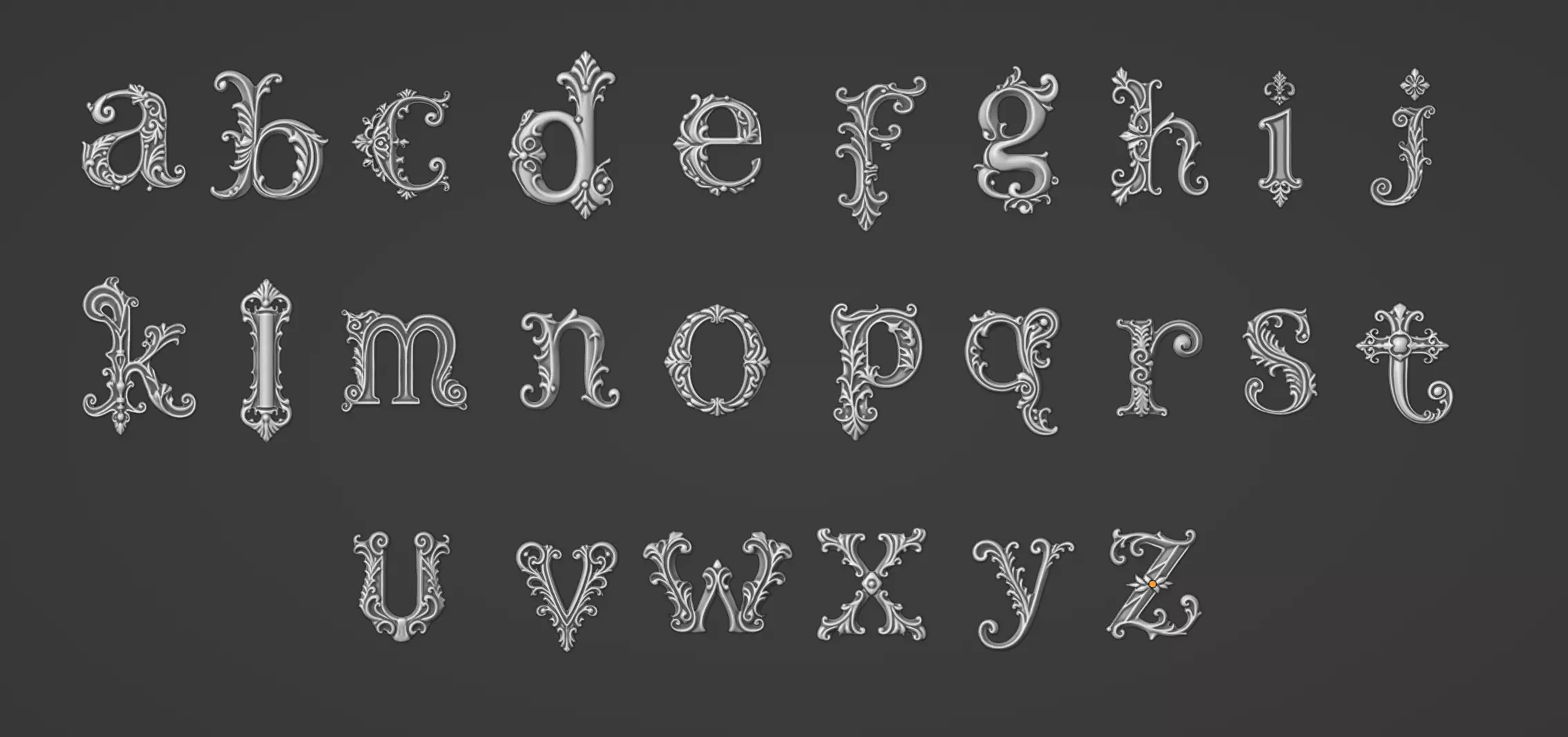 a-z One Sided BaroqueStyleLowerCaseLetters03 3D model_2