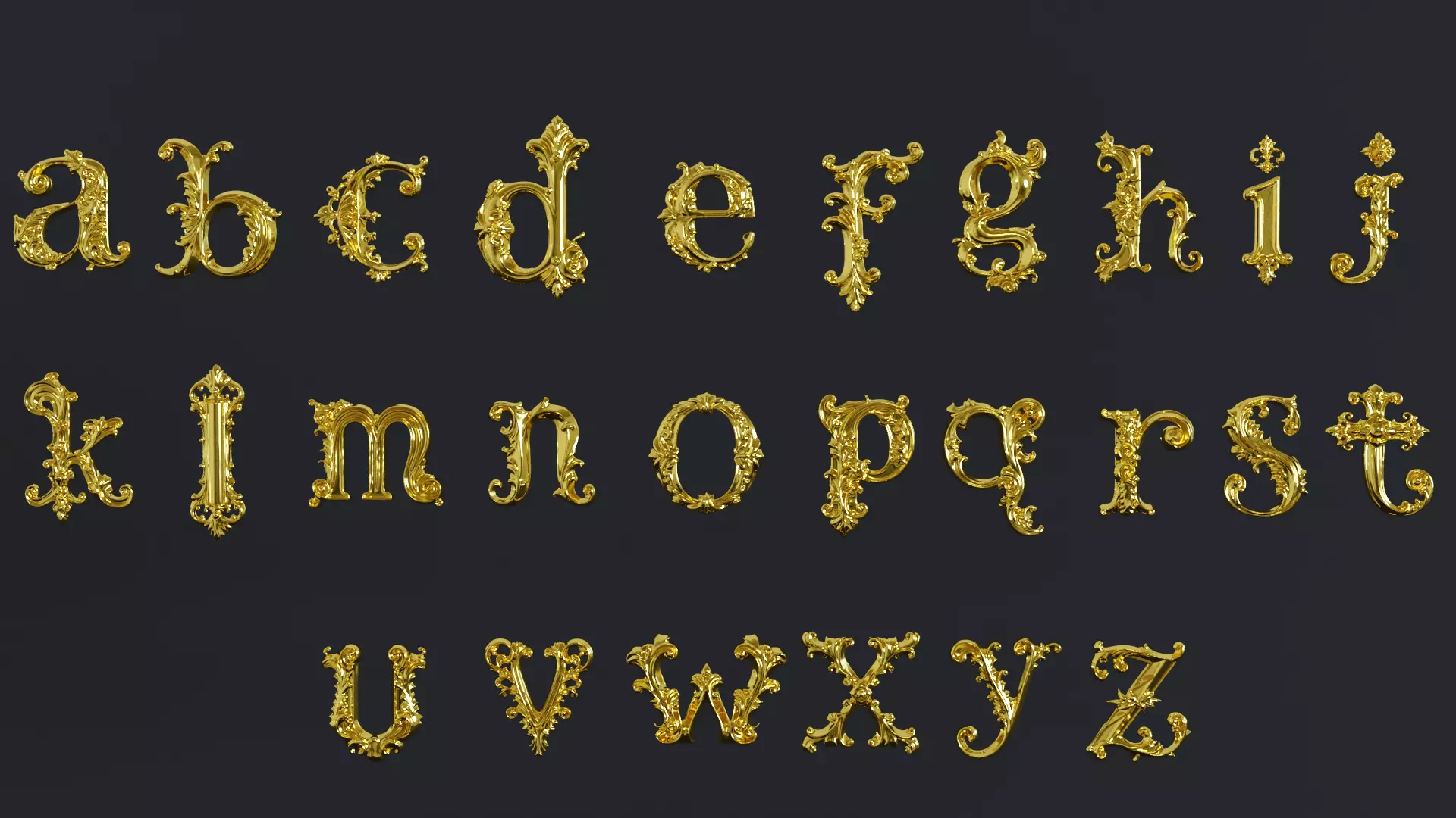 a-z One Sided BaroqueStyleLowerCaseLetters03 3D model_0