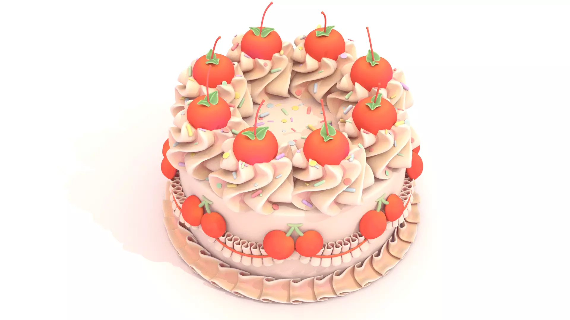 Cherry Cake 2 - Stylized Cherry Whole Cake 3D model