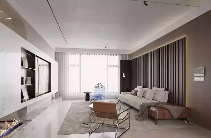 Modern living room dining room interior scenes 360 3D model