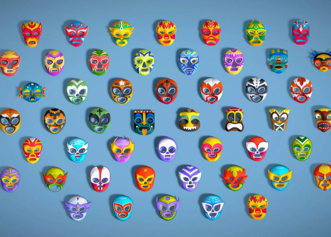 50 Kids Evil Mask Mega Pack - All In One - Stylized Ranger Masks Low-poly 3D model