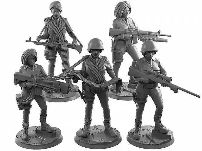 GirlSquad 5 Female Soldiers 3D Models OBJ