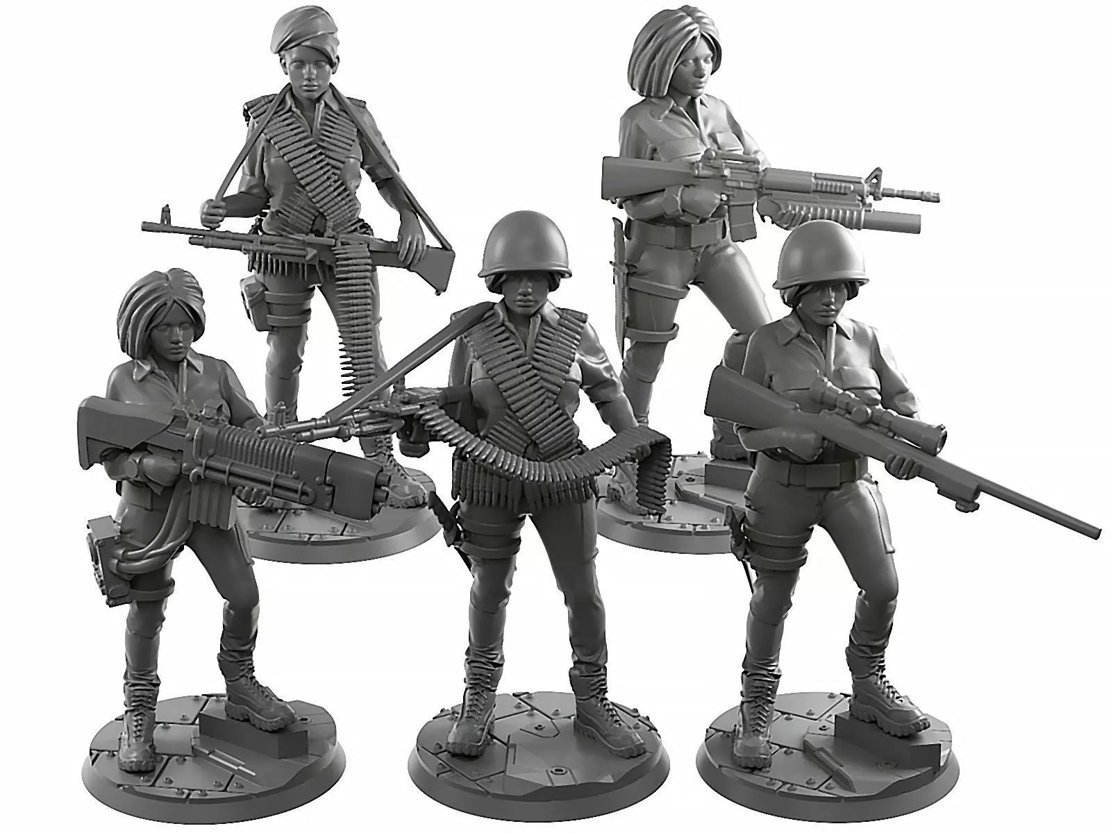 GirlSquad 5 Female Soldiers 3D Models OBJ 3D print model_0