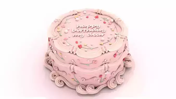 Pink Cake - Stylized Pink Flower Whole Cake