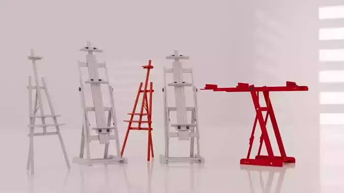 Easel Set  Wooden Studio Easels Low-poly 3D model