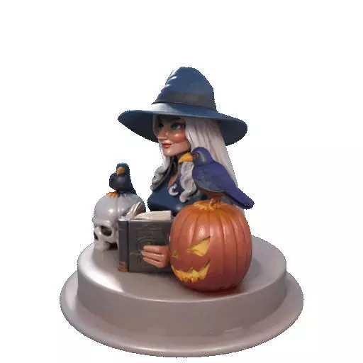 2368Halloween Witch with Skull Raven and Pumpkin 3D print model_32
