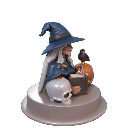 2368Halloween Witch with Skull Raven and Pumpkin 3D print model_11