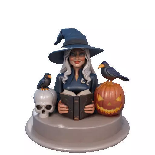 2368Halloween Witch with Skull Raven and Pumpkin 3D print model_6