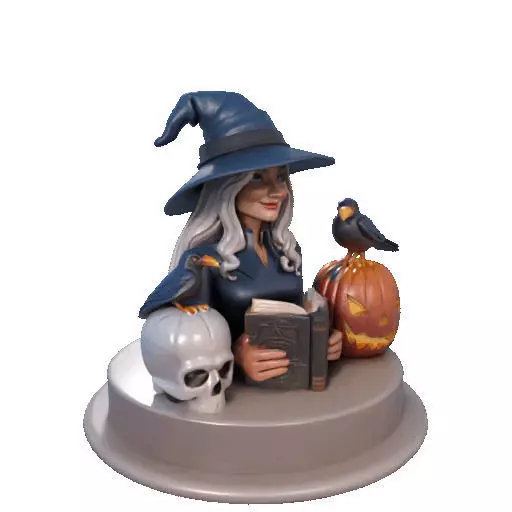 2368Halloween Witch with Skull Raven and Pumpkin 3D print model_9