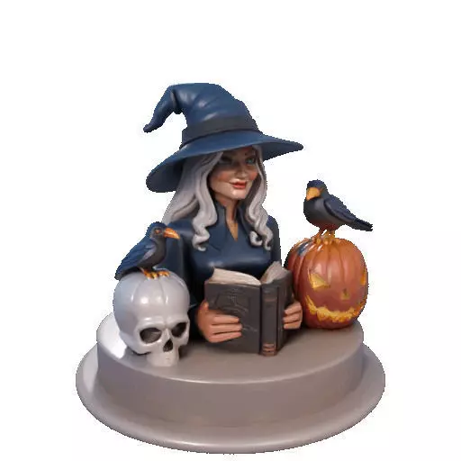 2368Halloween Witch with Skull Raven and Pumpkin 3D print model_8