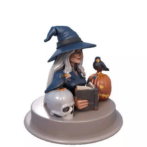 2368Halloween Witch with Skull Raven and Pumpkin 3D print model_10