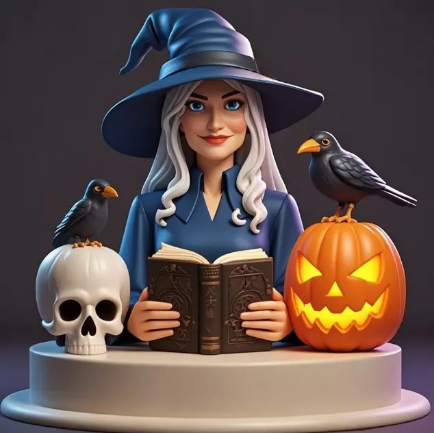 2368Halloween Witch with Skull Raven and Pumpkin 3D print model_3