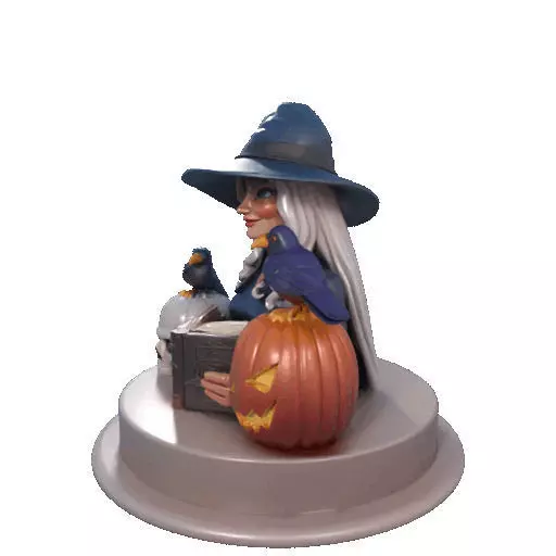 2368Halloween Witch with Skull Raven and Pumpkin 3D print model_31