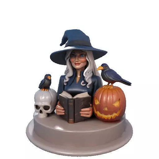 2368Halloween Witch with Skull Raven and Pumpkin 3D print model_35
