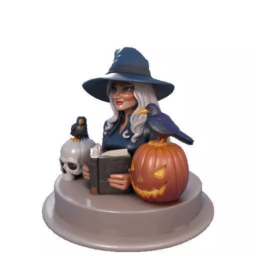 2368Halloween Witch with Skull Raven and Pumpkin 3D print model_33