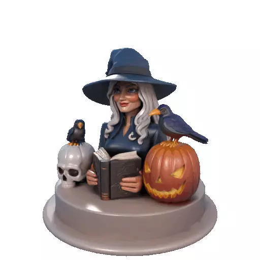 2368Halloween Witch with Skull Raven and Pumpkin 3D print model_34