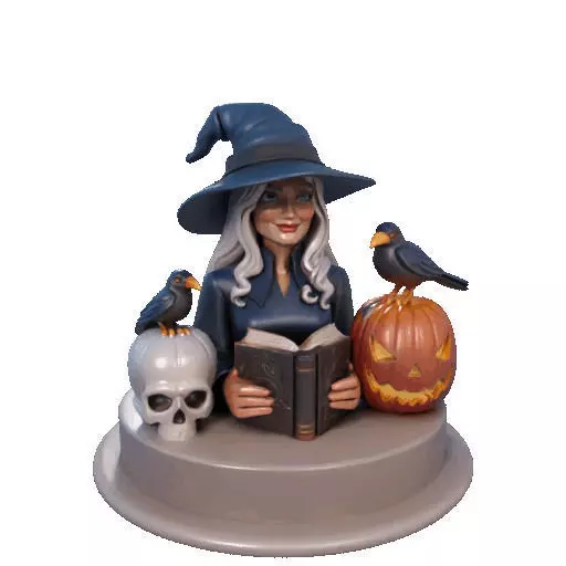 2368Halloween Witch with Skull Raven and Pumpkin 3D print model_7