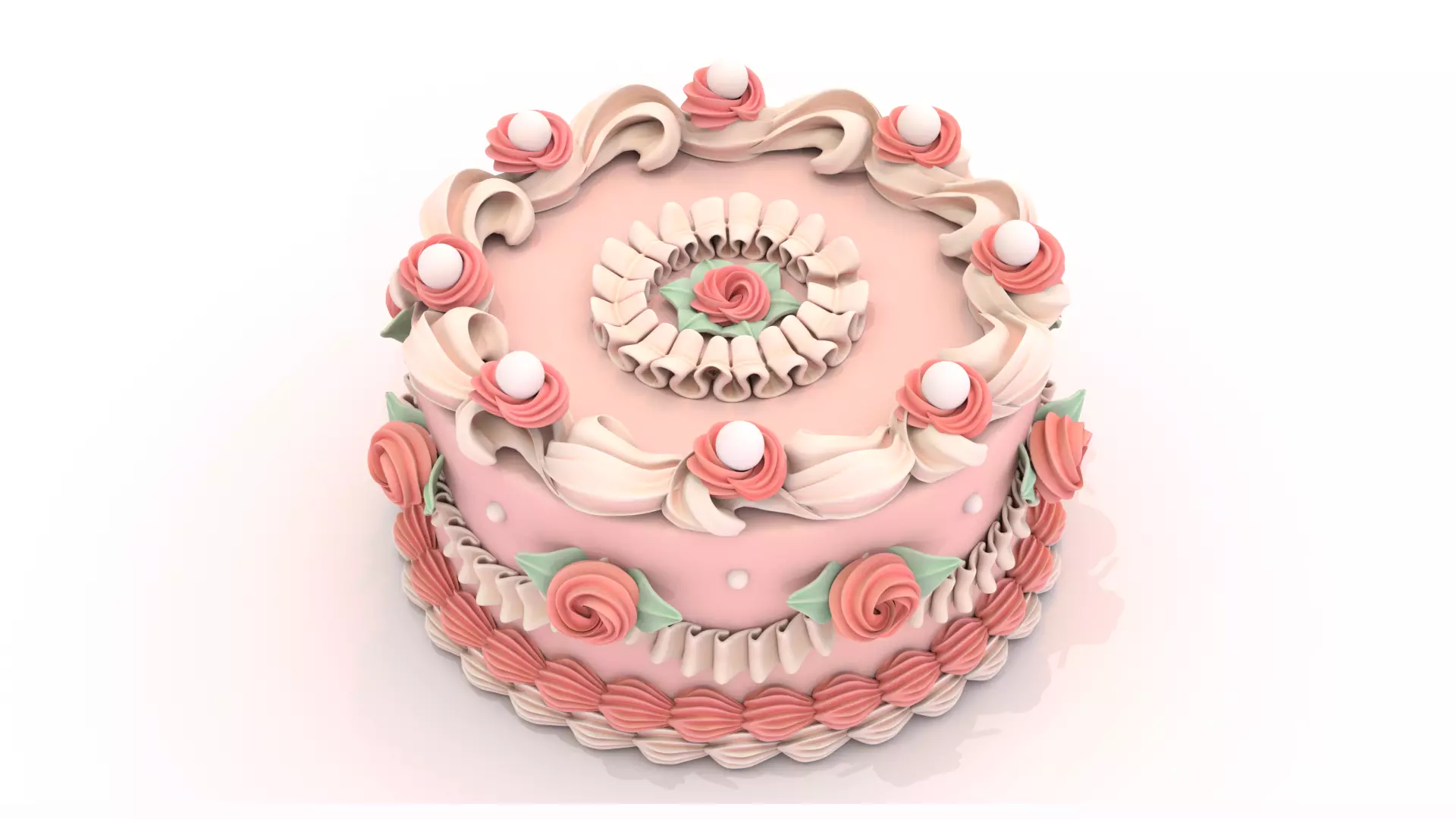RoseCake 3 - Stylized Peral Rose Cake Whole Cake 3D model