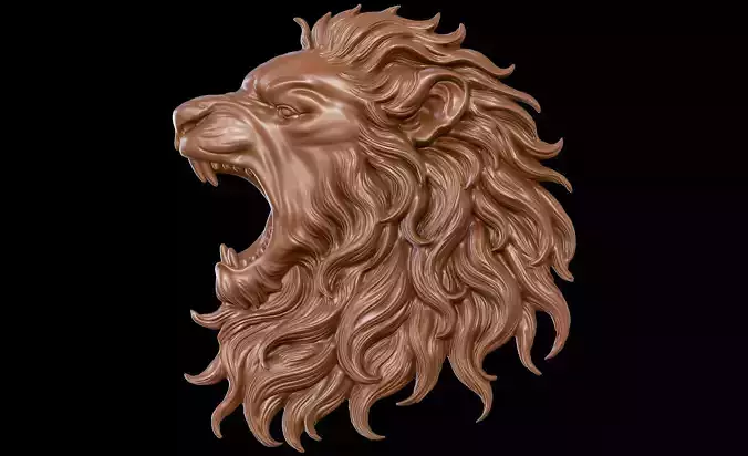 Lion Head Bas Relief 3D Model for CNC and 3D Printing