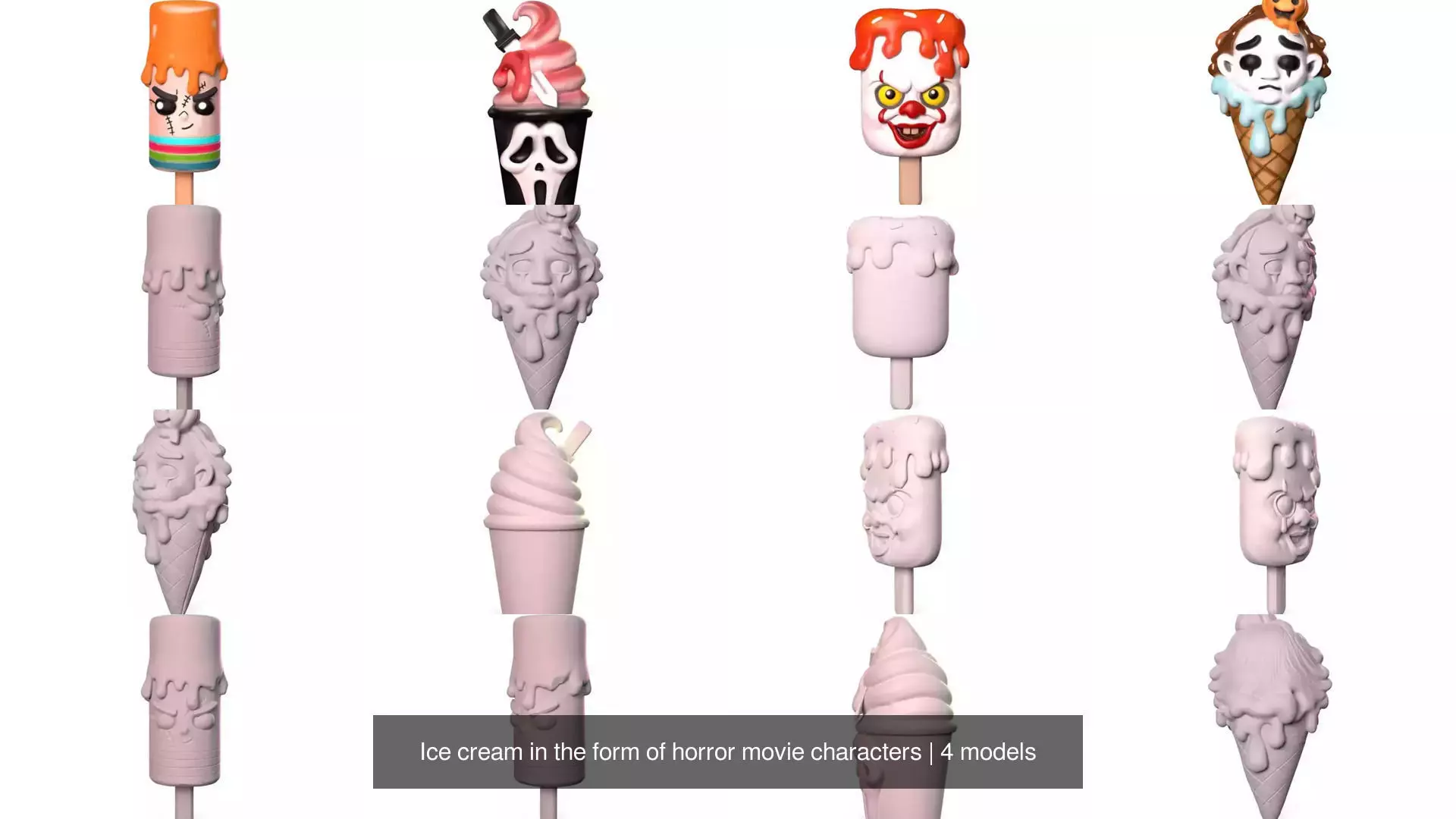 Ice cream in the form of horror movie characters 3D Model Collection_1