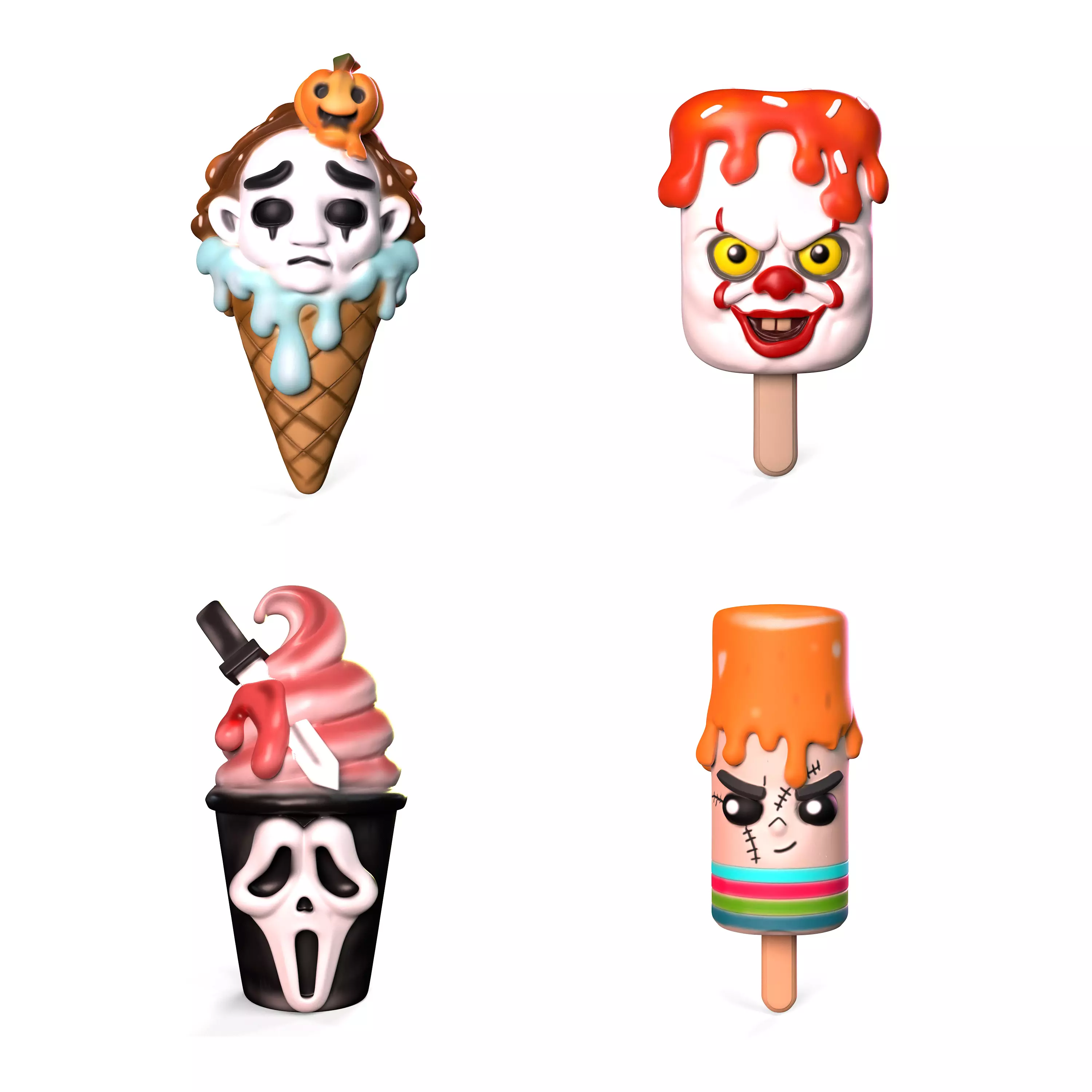 Ice cream in the form of horror movie characters 3D Model Collection_0
